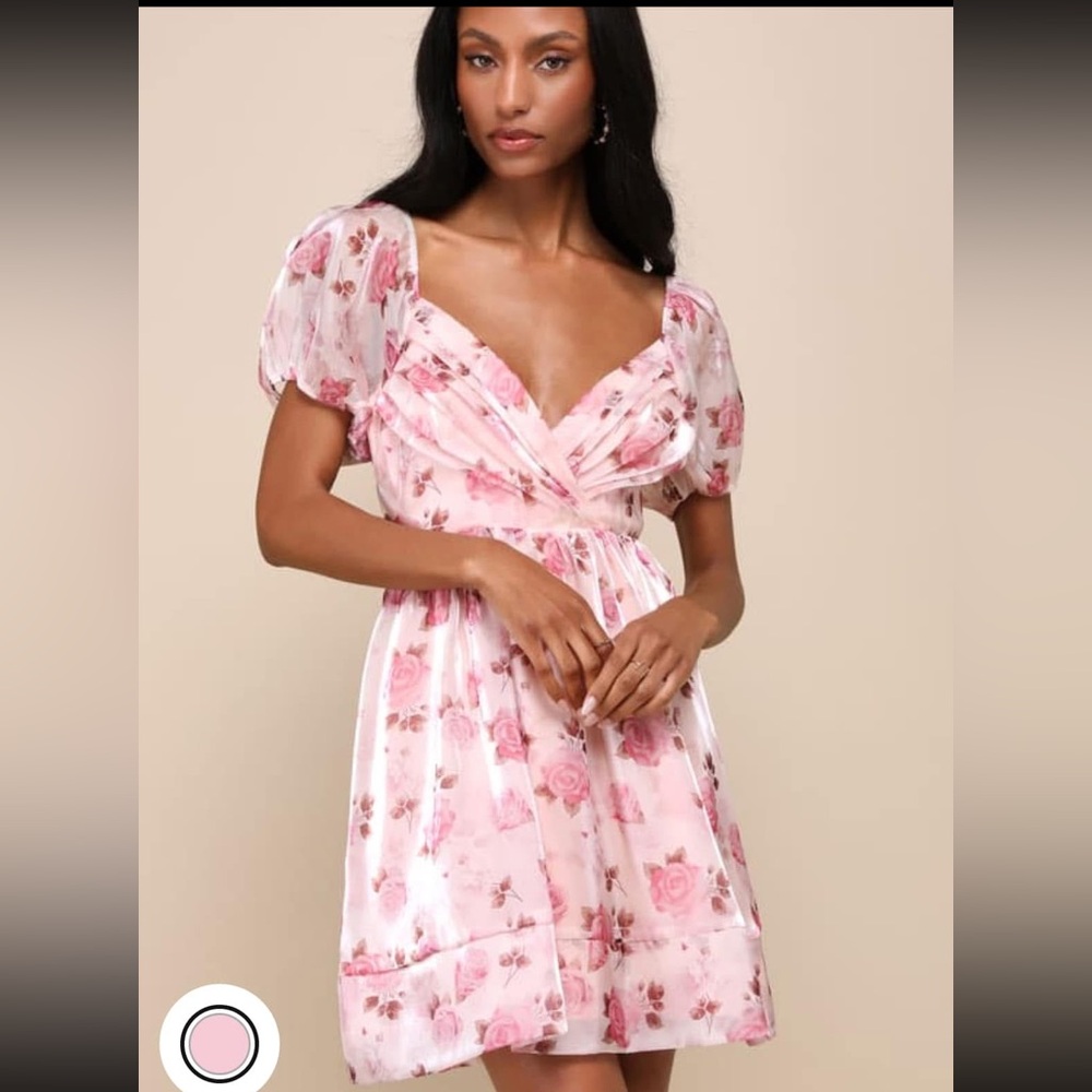 Lulus Cutest Darling Light Pink Floral Pleated Organza Mini Dress